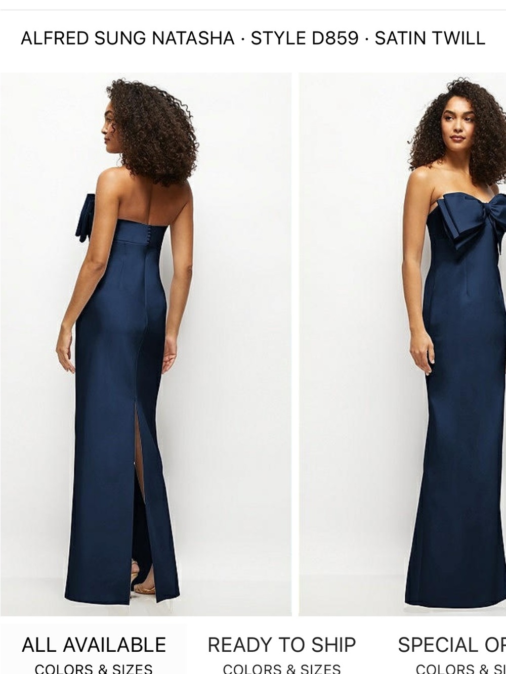 Dessy Collection Navy Strapless Gown with Large Bow - Picture 3 of 4